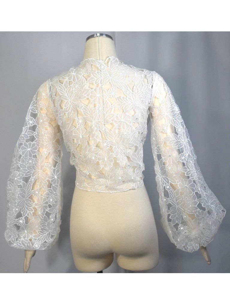 Lirika Matoshi White Floral Embroidered Organza Tie Front Blouse Top S — image 5 of 8